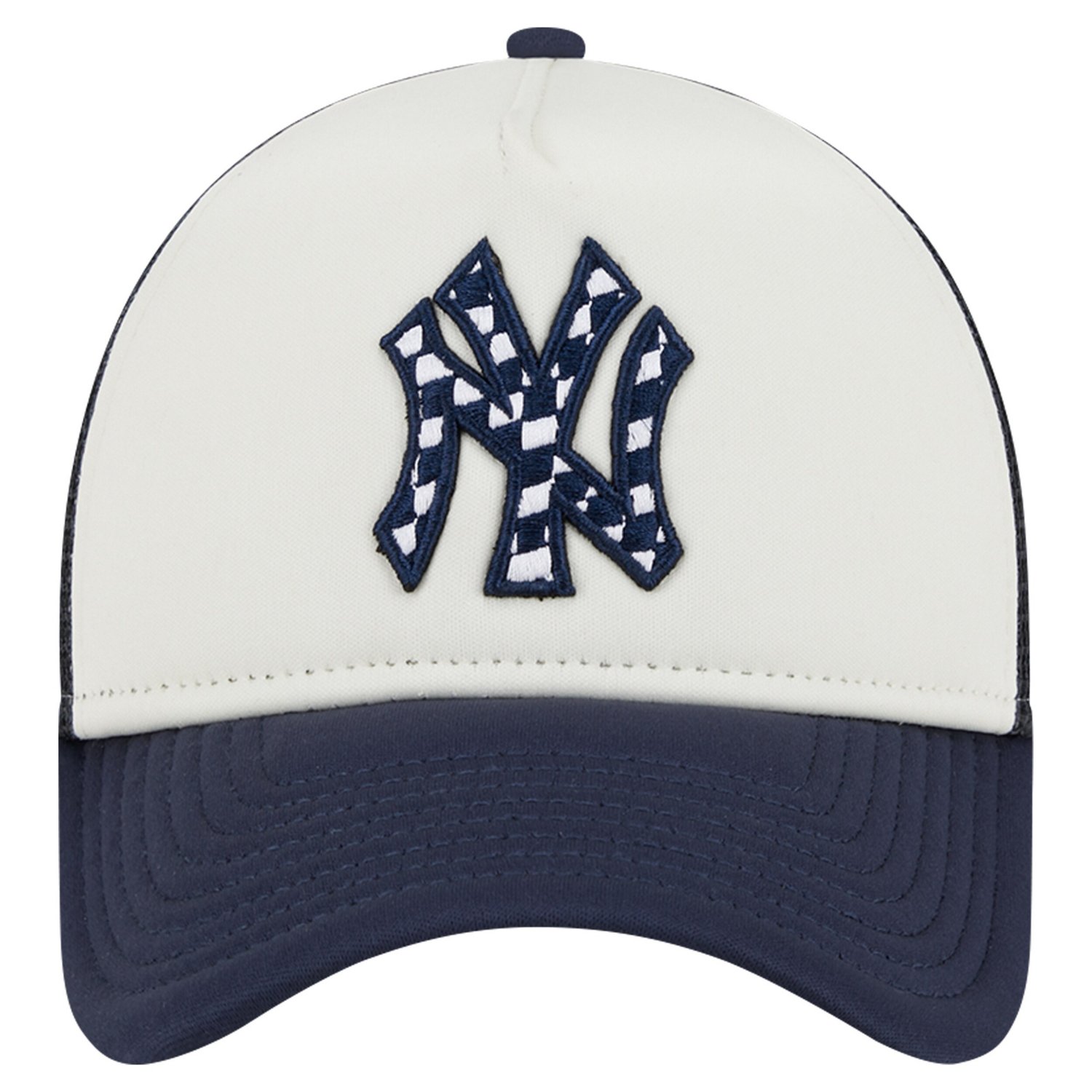 New Era Navy New York Yankees Checkered Flag A-Frame Trucker 9FORTY Adjustable Hat - view number 2