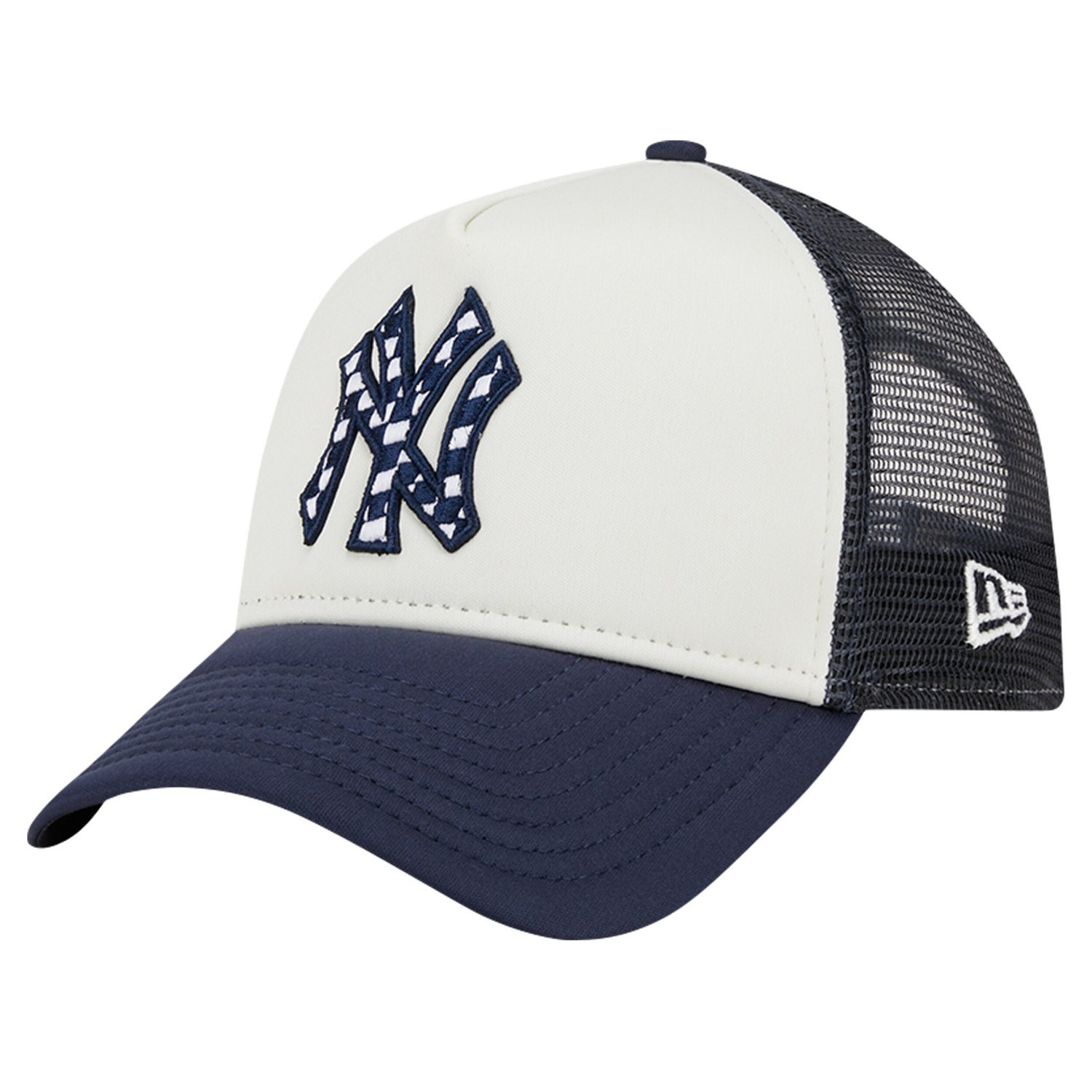 New Era Navy New York Yankees Checkered Flag A-Frame Trucker 9FORTY Adjustable Hat - view number 3
