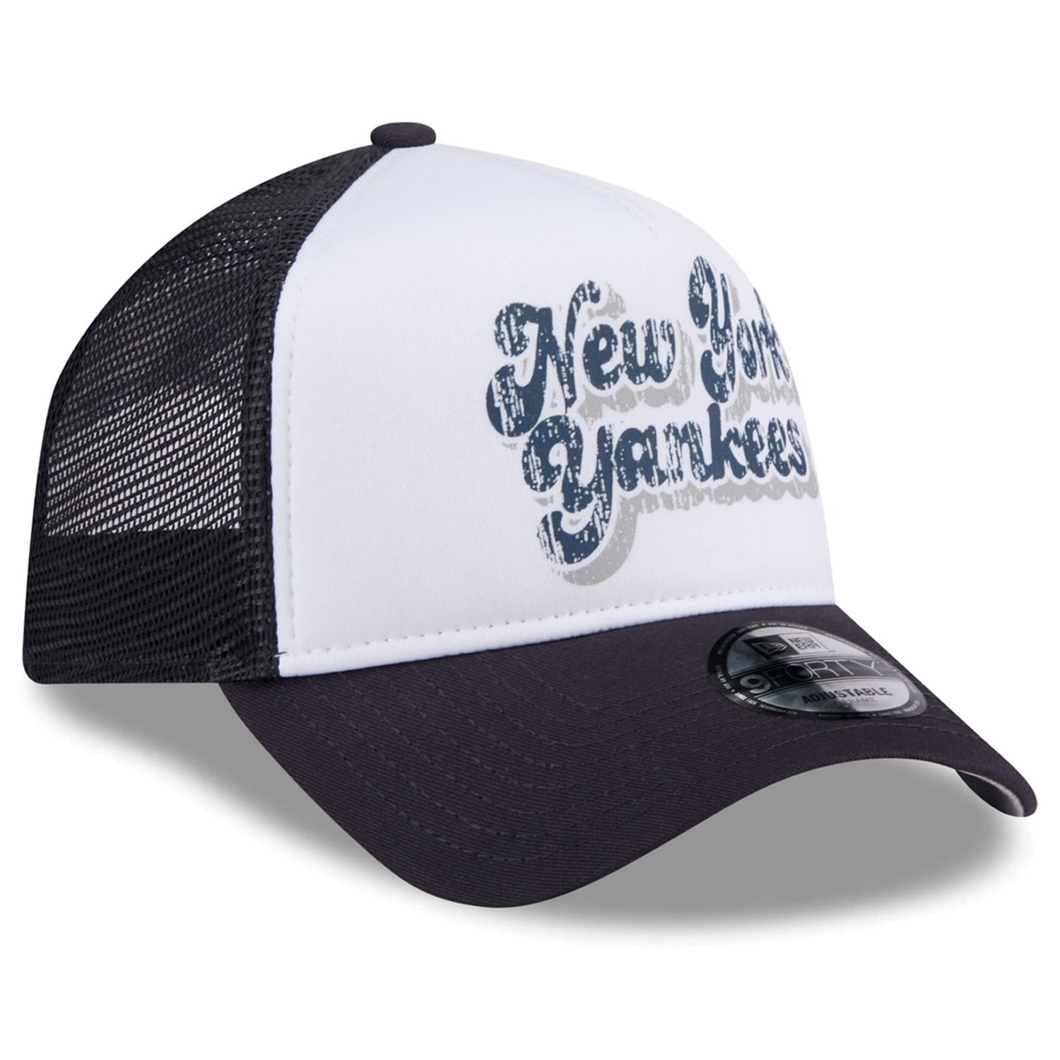 New Era Navy New York Yankees Throwback Team Foam Front A-Frame Trucker 9FORTY Adjustable Hat - view number 3