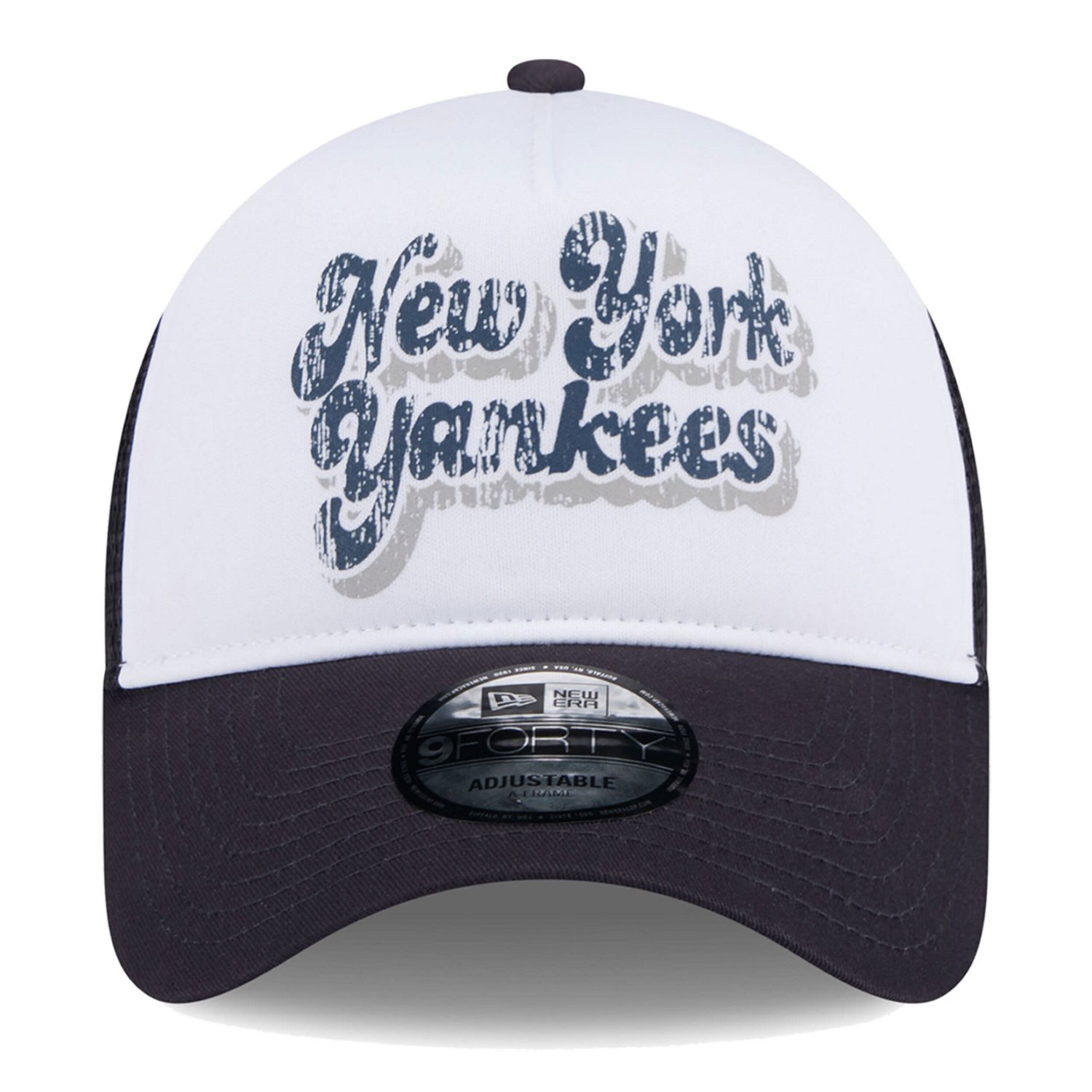 New Era Navy New York Yankees Throwback Team Foam Front A-Frame Trucker 9FORTY Adjustable Hat - view number 2