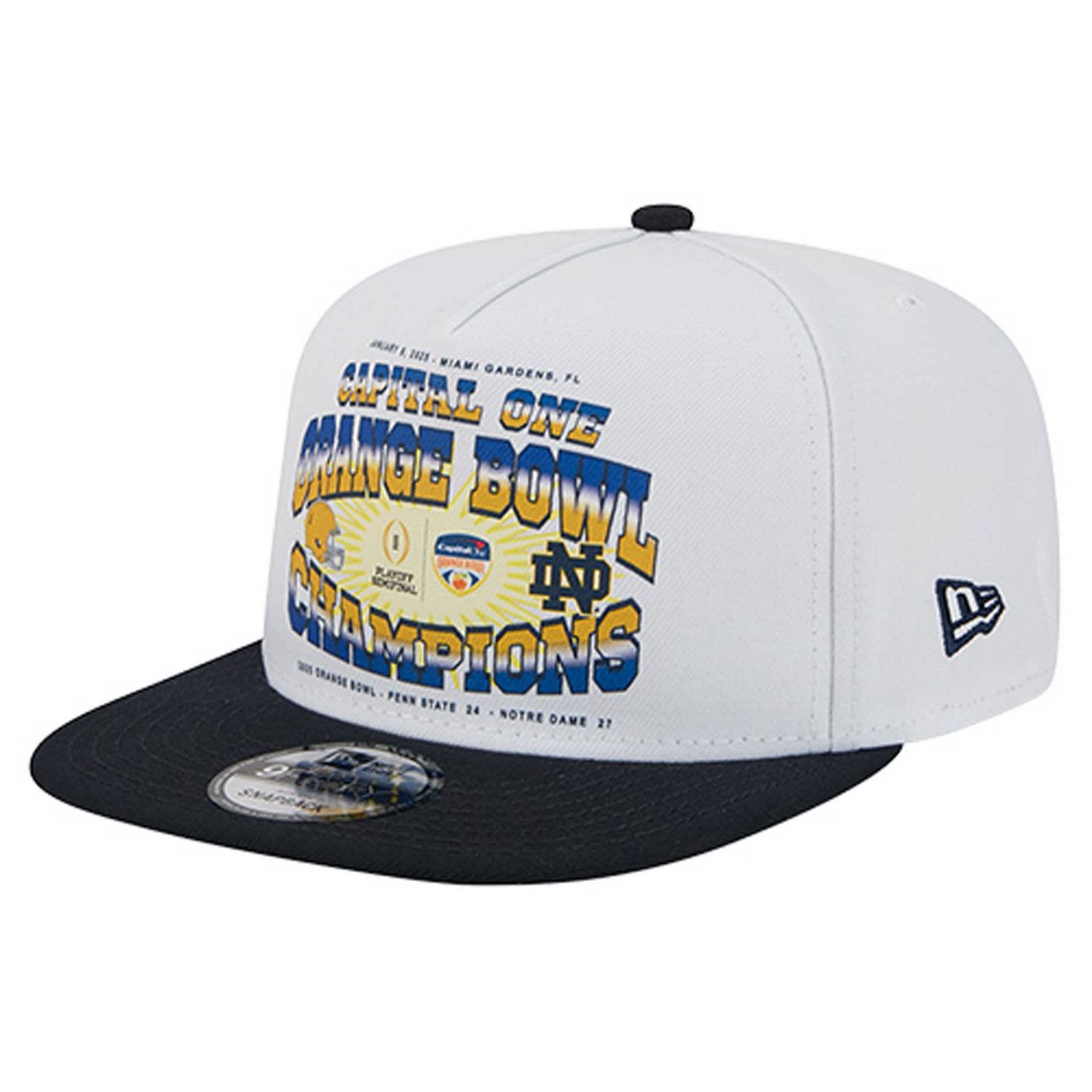 New Era Navy Notre Dame Fighting Irish Retro 2025 Orange Bowl Champions 9FIFTY A-Frame Snapback Hat
