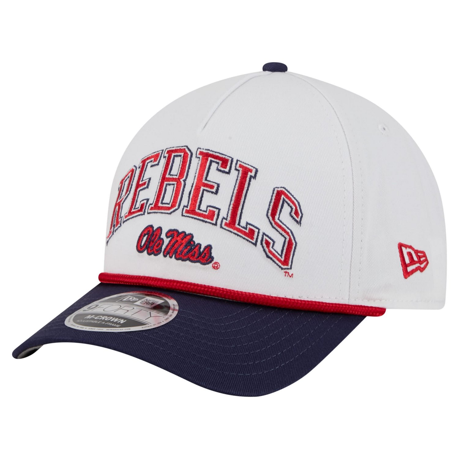 New Era Navy Ole Miss Rebels Arch Two-Tone Rope 9FORTY A-Frame M-Crown Adjustable Hat