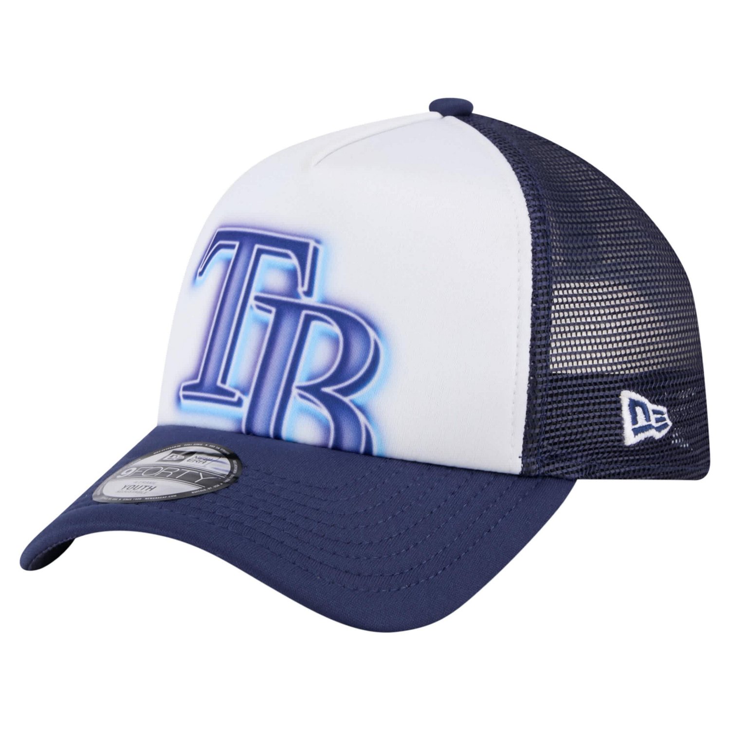 New Era Navy Tampa Bay Rays Painted A-Frame 9FORTY Trucker Adjustable Hat