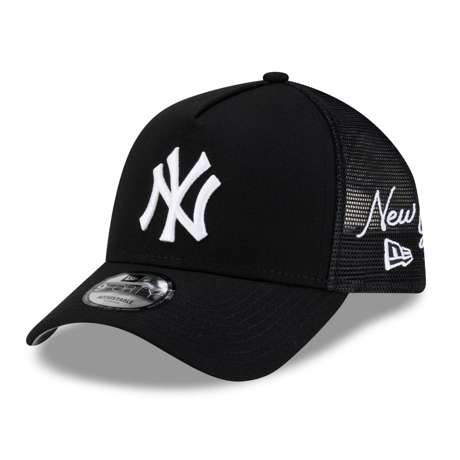 New Era New York Yankees Side Script 9FORTY A-Frame Trucker Adjustable Hat