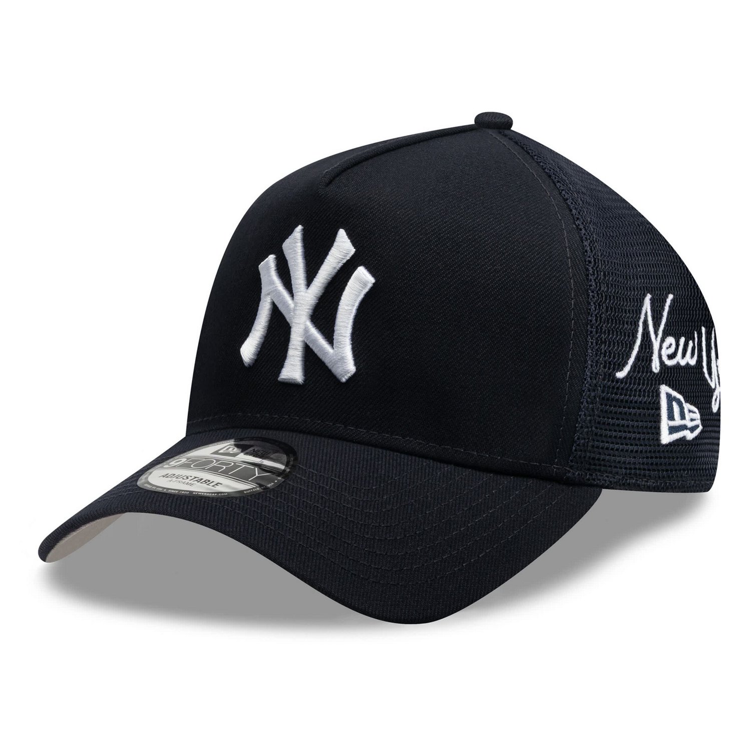 New Era New York Yankees Side Script 9FORTY A-Frame Trucker Adjustable Hat