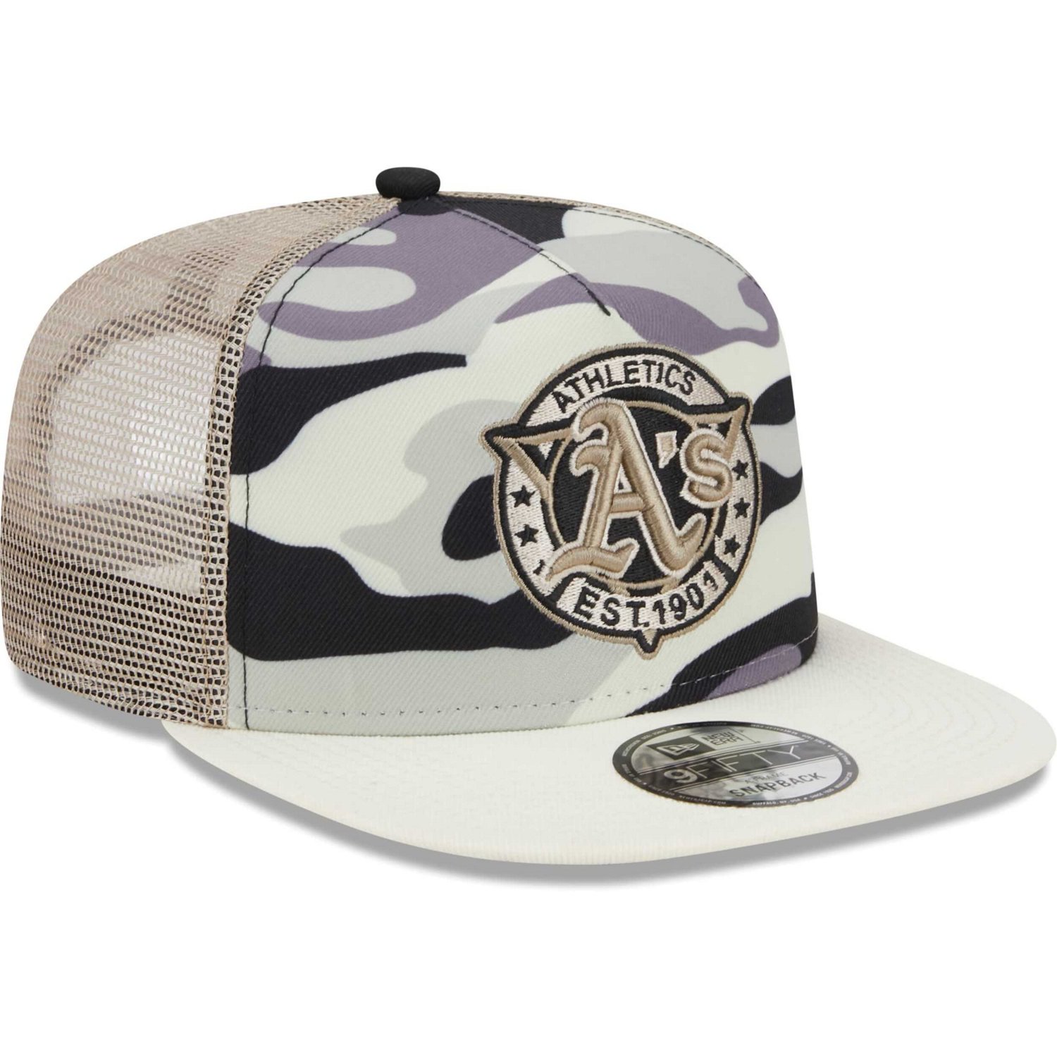 New Era Oakland Athletics Chrome Camo A-Frame 9FIFTY Trucker Snapback Hat                                                        - view number 3