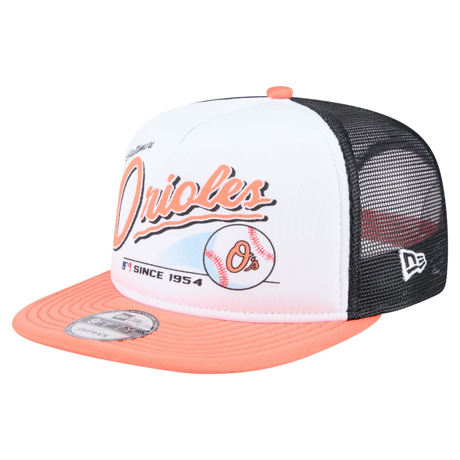 New Era Orange Baltimore Orioles Retro Script Trucker 9FIFTY Snapback Hat