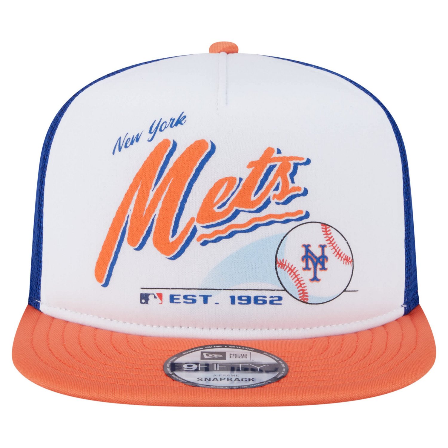 New Era Orange New York Mets Retro Script Trucker 9FIFTY Snapback Hat - view number 2