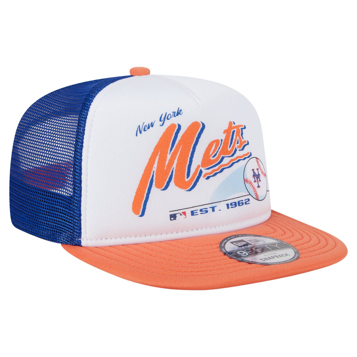 New Era Orange New York Mets Retro Script Trucker 9FIFTY Snapback Hat - view number 3