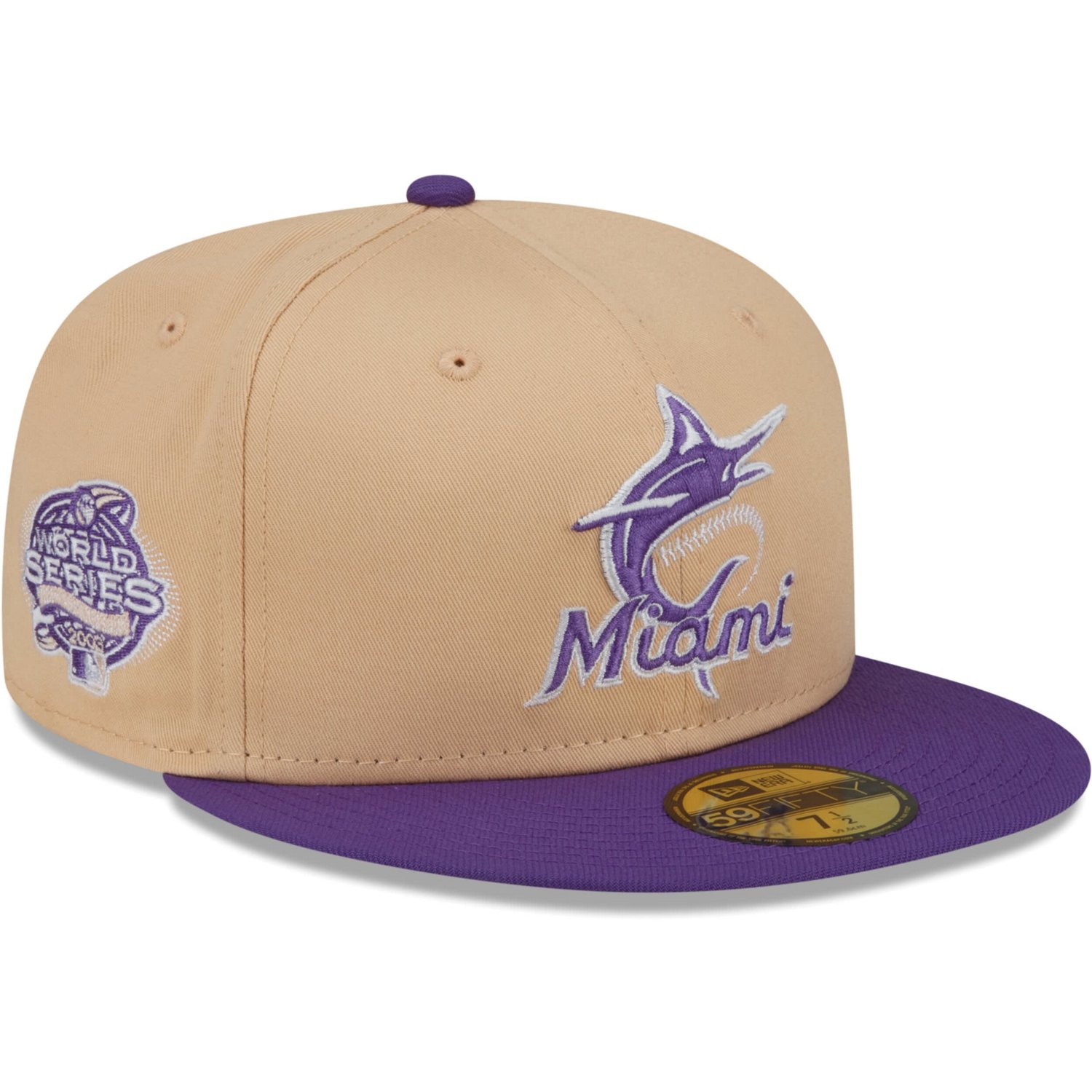 New Era Peach/ Miami Marlins 2003 World Series Side Patch 59FIFTY Fitted Hat - view number 1