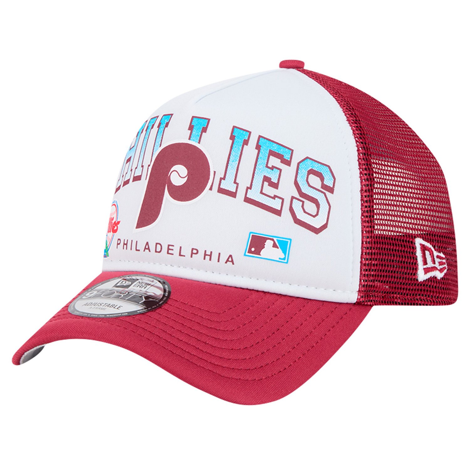 New Era Philadelphia Phillies Retro Wordmark 9FORTY A-Frame Trucker Adjustable Hat