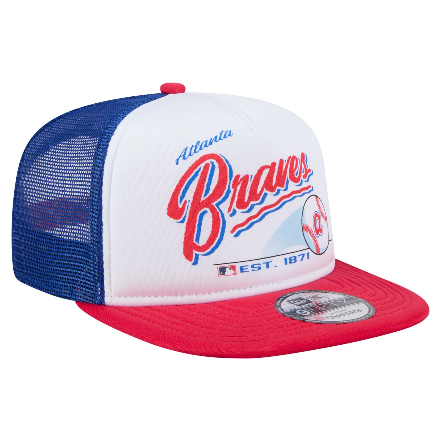 New Era Red Atlanta Braves Retro Script Trucker 9FIFTY Snapback Hat