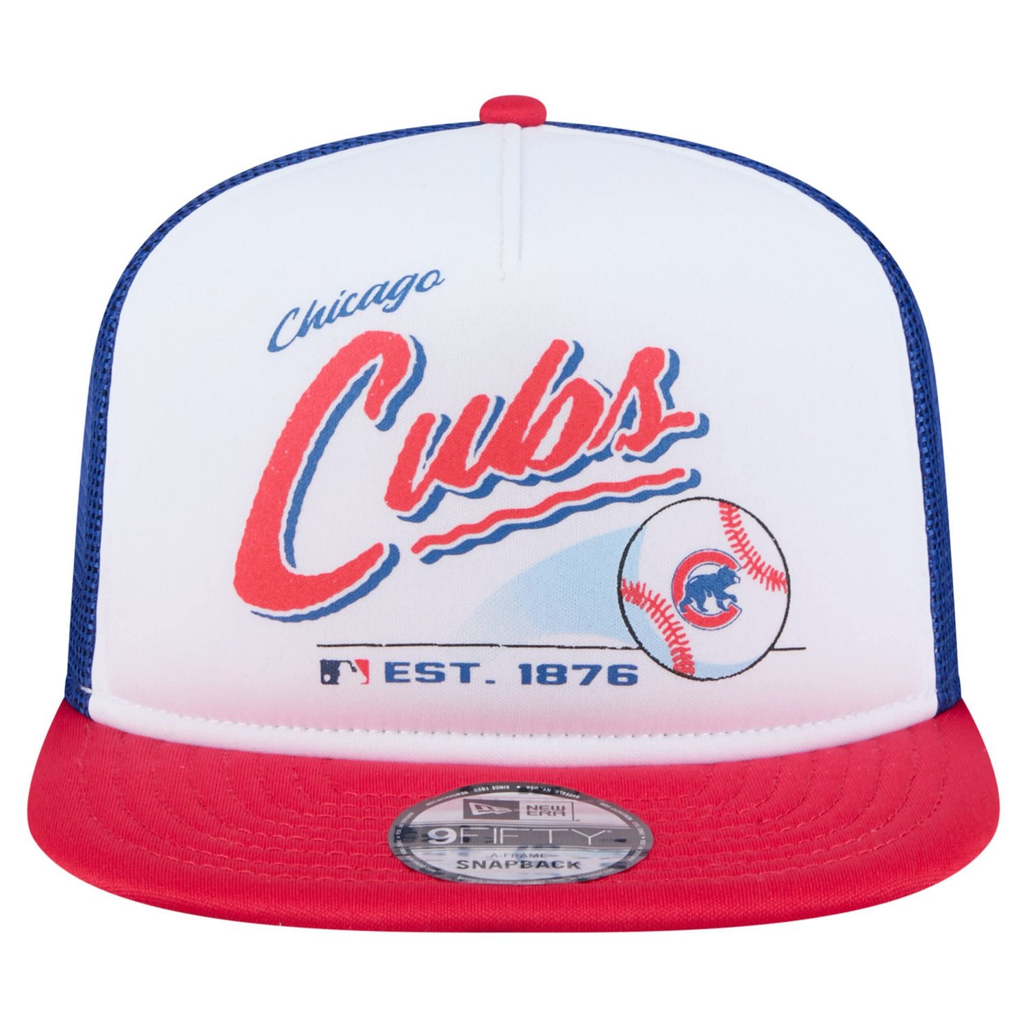 New Era Red Chicago Cubs Retro Script Trucker 9FIFTY Snapback Hat