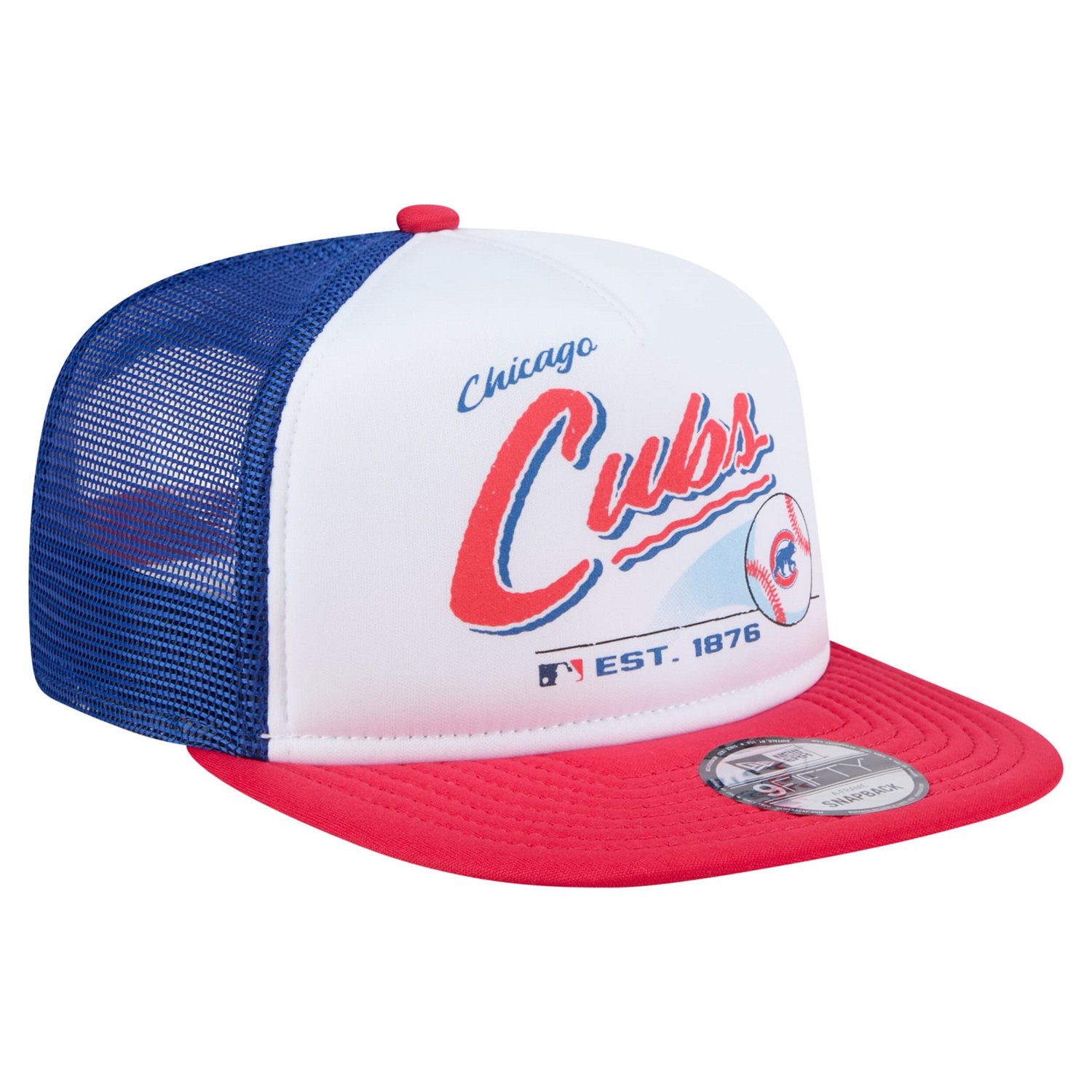 New Era Red Chicago Cubs Retro Script Trucker 9FIFTY Snapback Hat