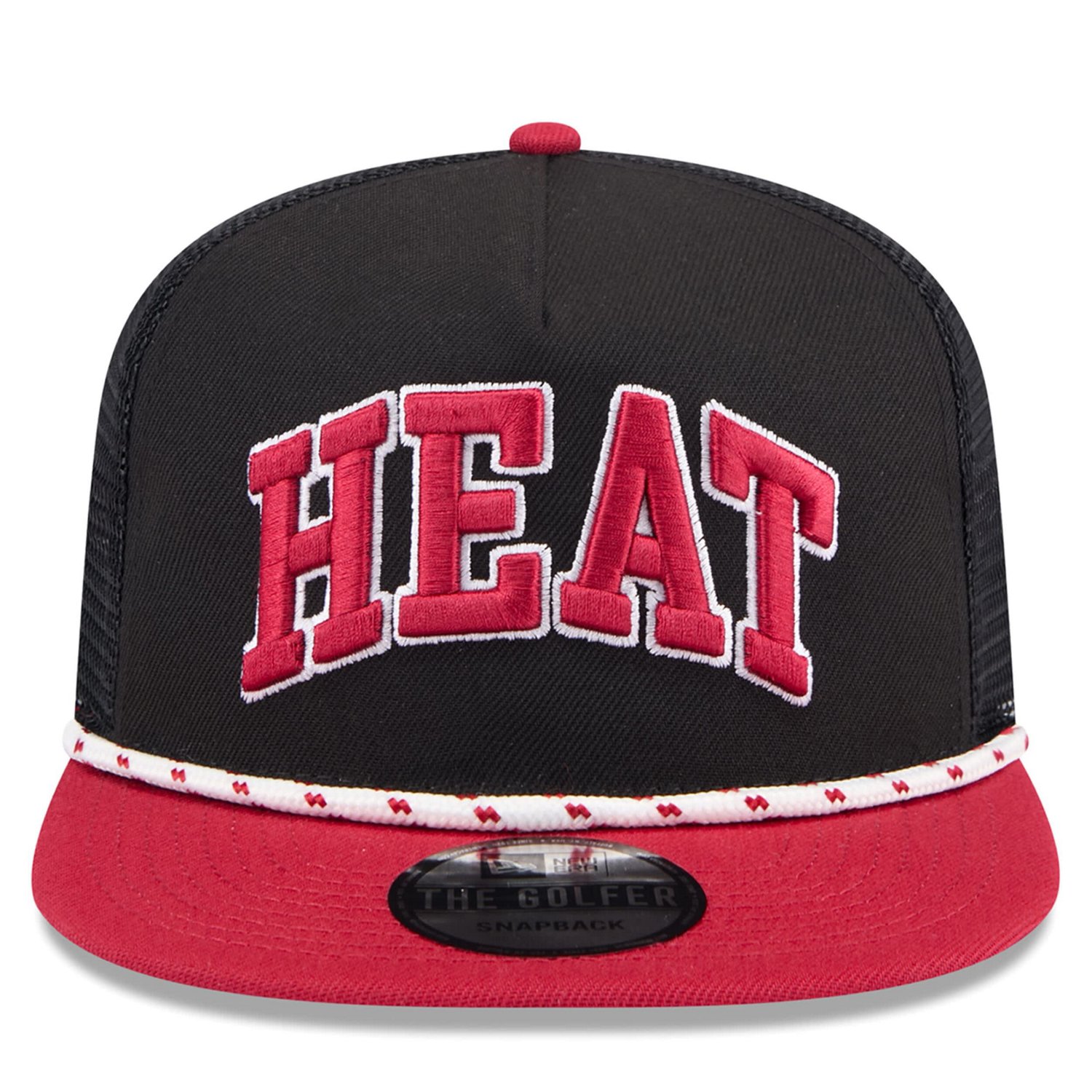 New Era Red Miami Heat Throwback Team Arch Golfer Snapback Hat