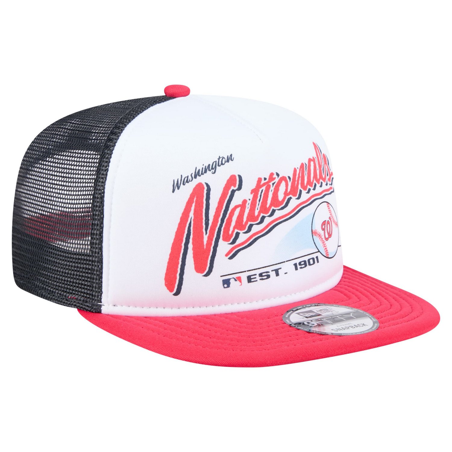 New Era Red Washington Nationals Retro Script Trucker 9FIFTY Snapback Hat - view number 3