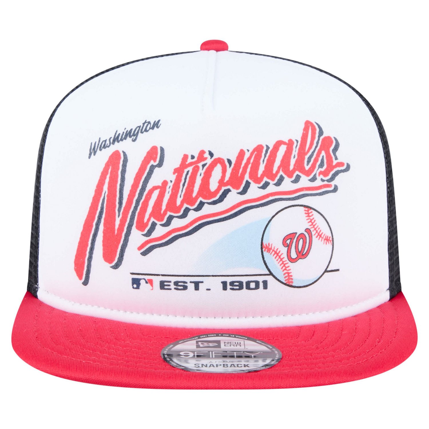 New Era Red Washington Nationals Retro Script Trucker 9FIFTY Snapback Hat - view number 2
