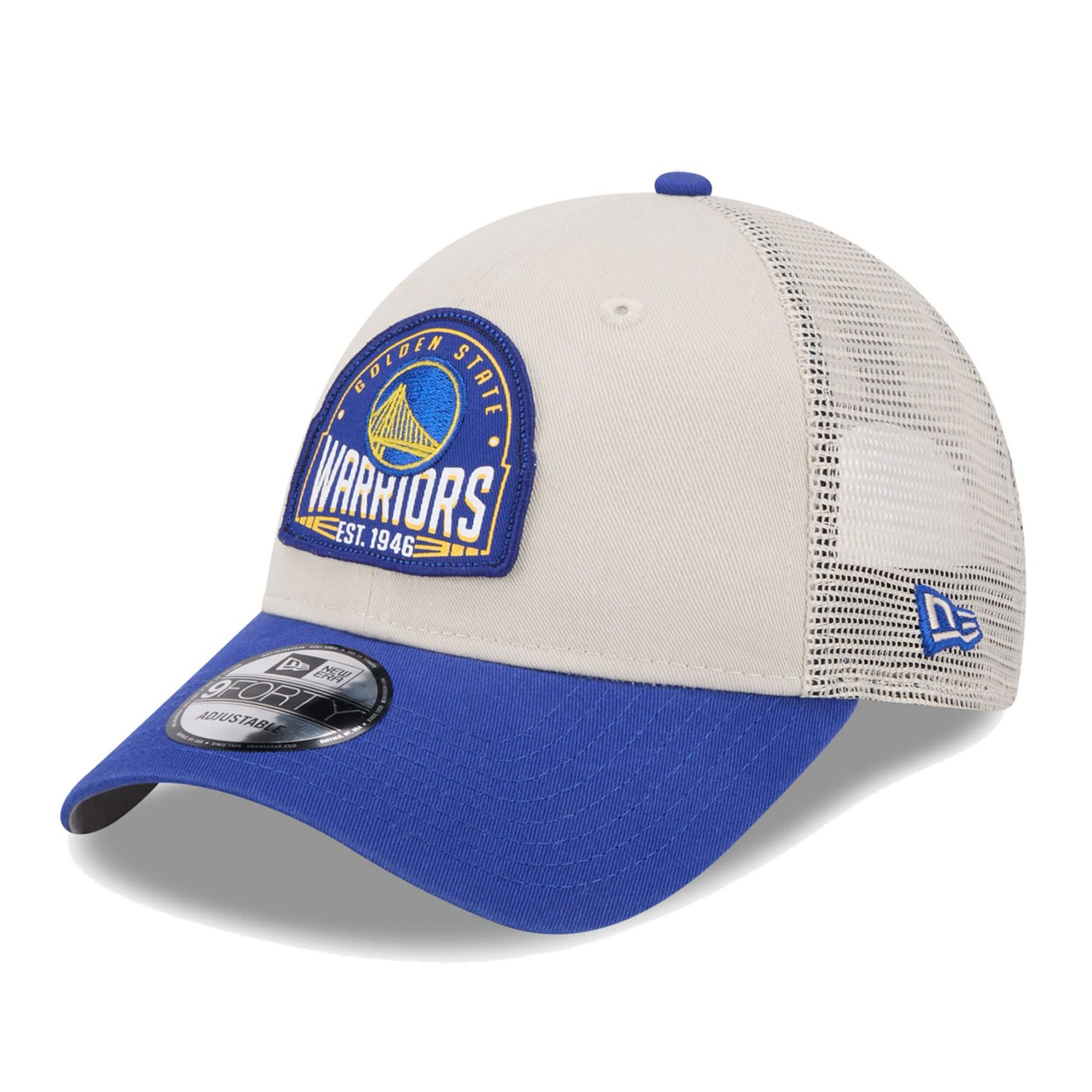New Era Royal Golden State Warriors Throwback Patch Trucker 9FORTY Adjustable Hat