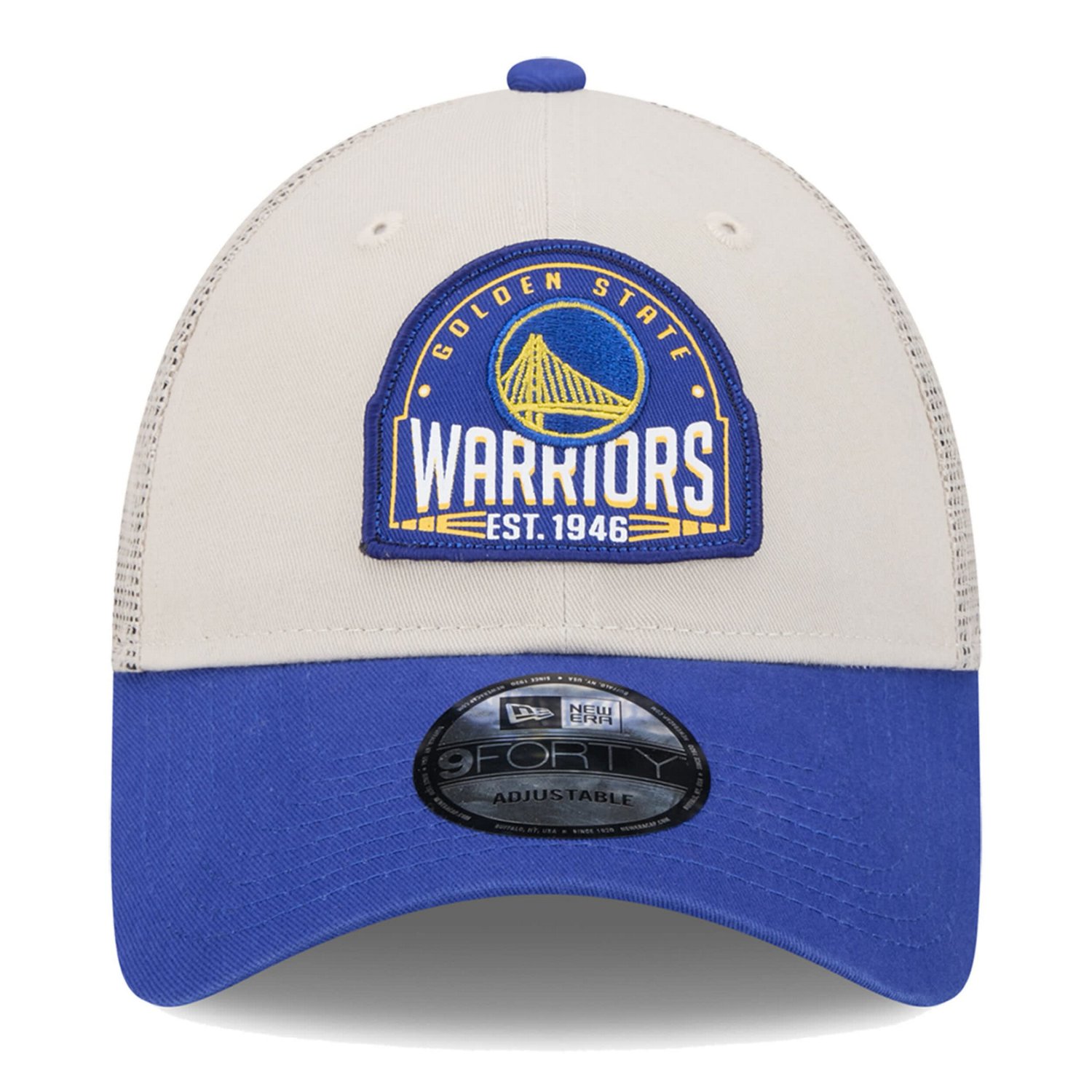 New Era Royal Golden State Warriors Throwback Patch Trucker 9FORTY Adjustable Hat - view number 2