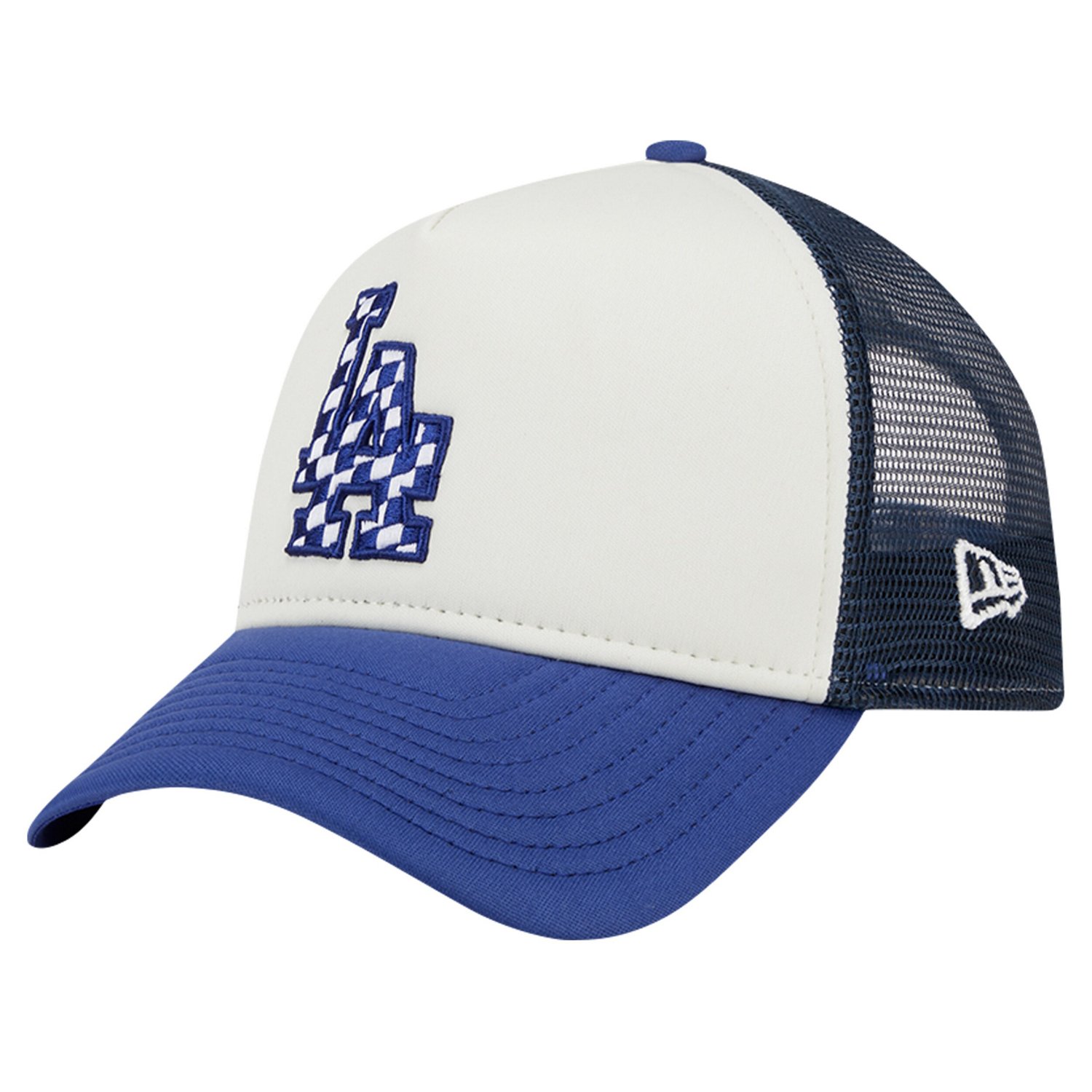 New Era Royal Los Angeles Dodgers Checkered Flag A-Frame Trucker 9FORTY Adjustable Hat