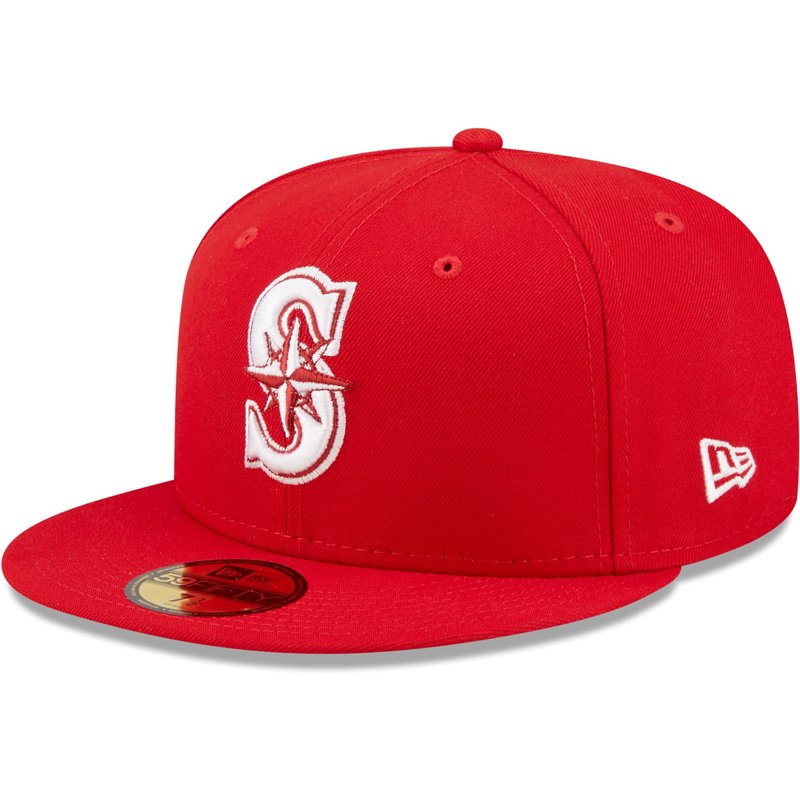 Men's New Era Red Seattle Mariners Logo White 59FIFTY Fitted Hat - Red