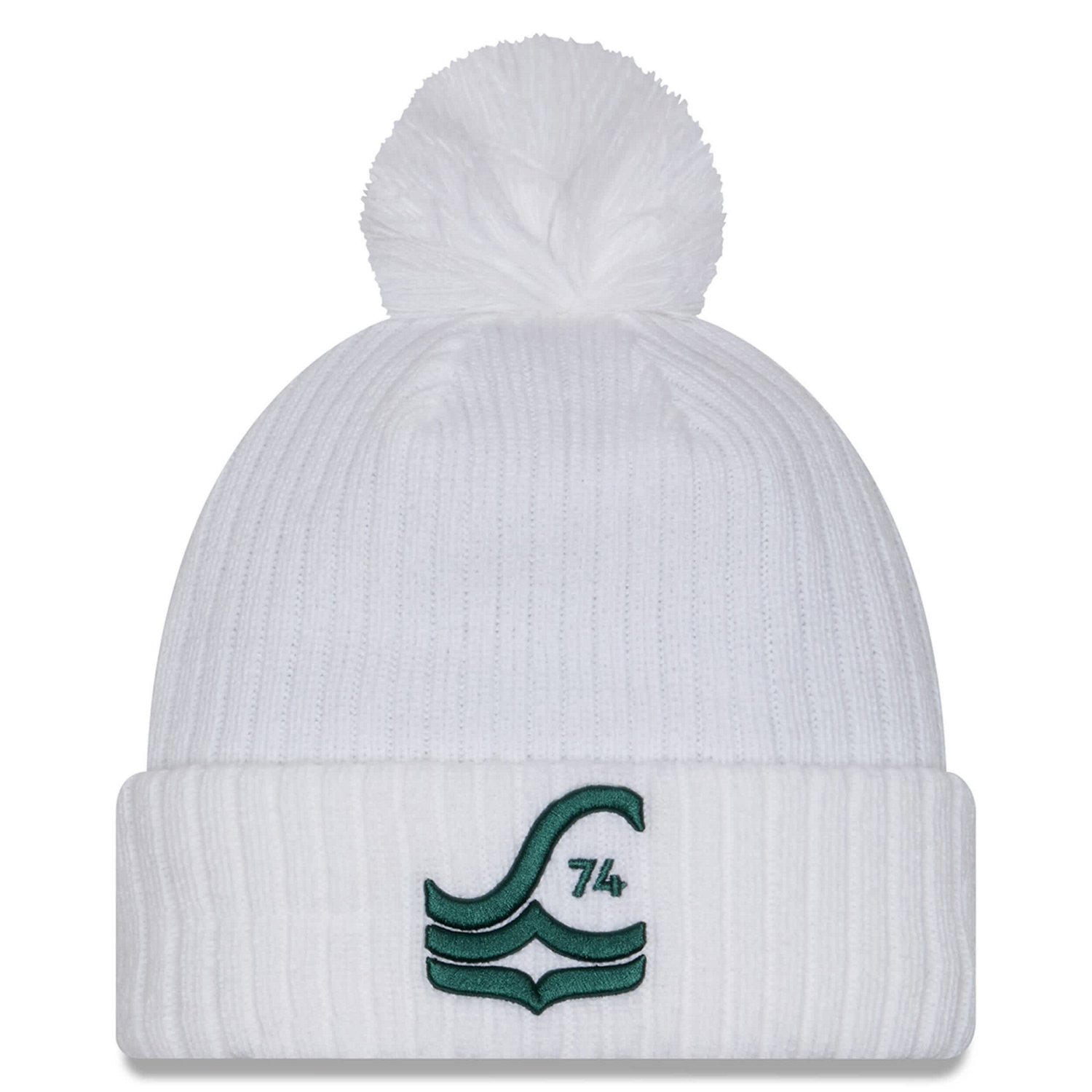 New Era Seattle Sounders FC 2025 Jersey Hook Cuffed Knit Hat with Pom