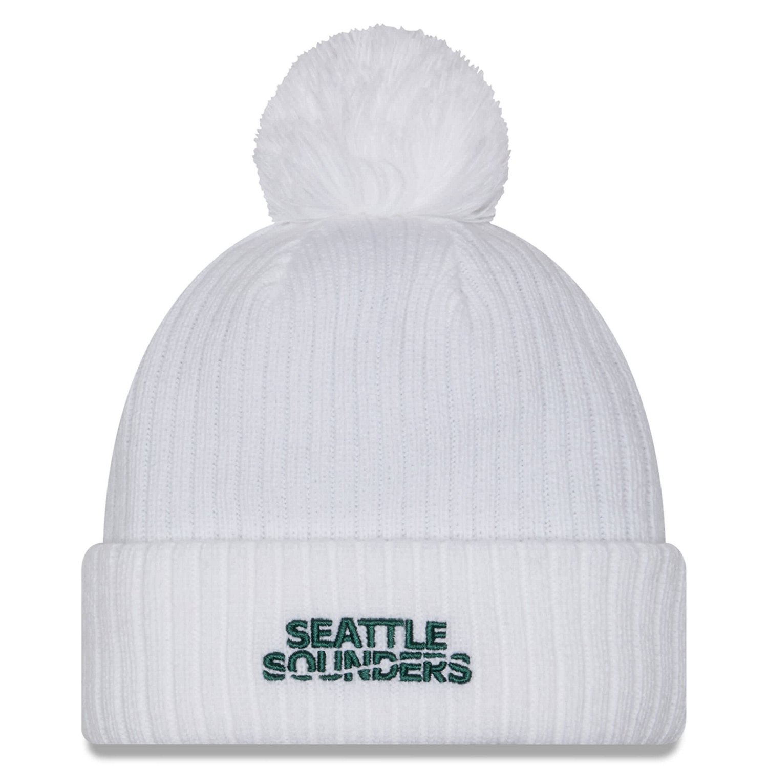New Era Seattle Sounders FC 2025 Jersey Hook Cuffed Knit Hat with Pom