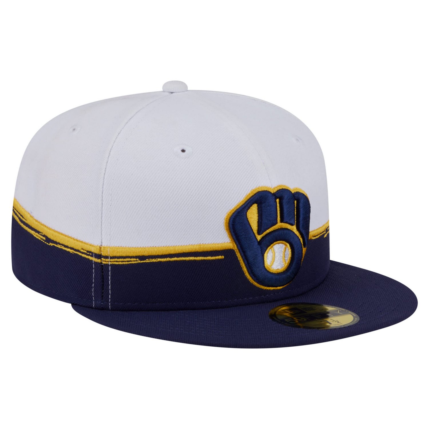 New Era White Milwaukee Brewers Paint Stroke 59FIFTY Fitted Hat - view number 3