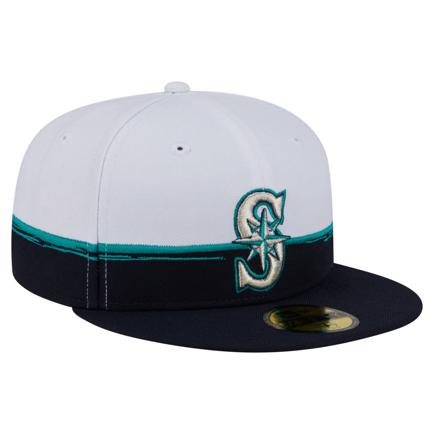 New Era White Seattle Mariners Paint Stroke 59FIFTY Fitted Hat - view number 3