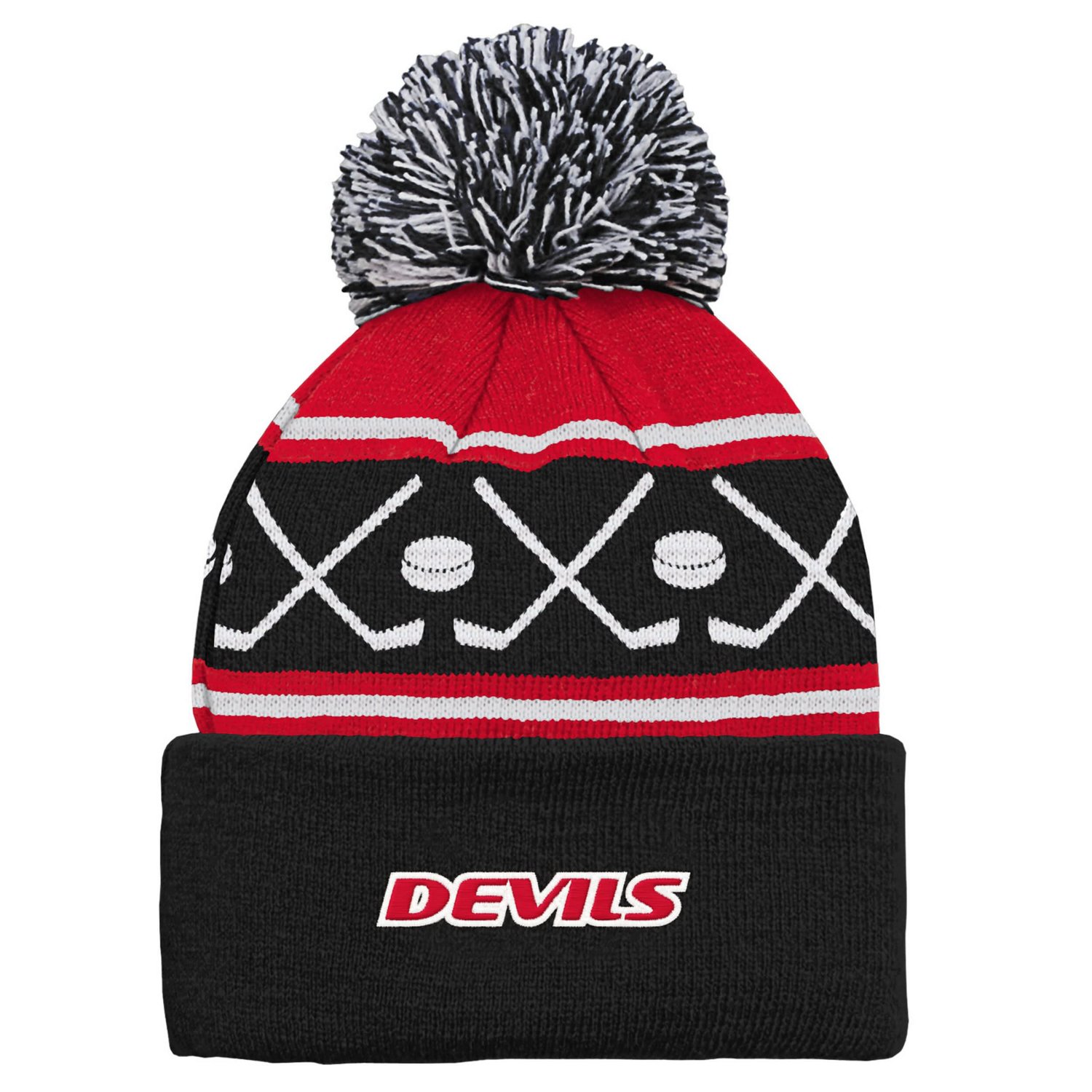 New Jersey Devils Face-Off Cuffed Knit Hat with Pom - view number 2