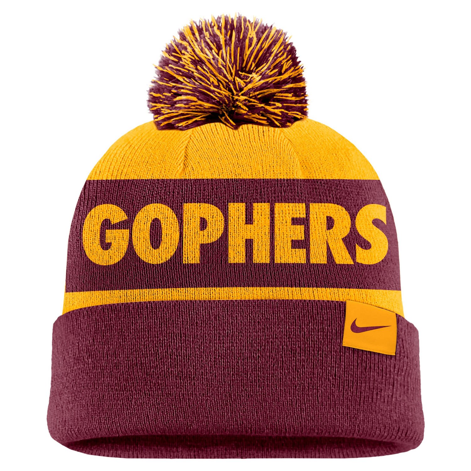 Nike Garnet Minnesota en Gophers Peak Stripe Cuffed Knit Hat with Pom