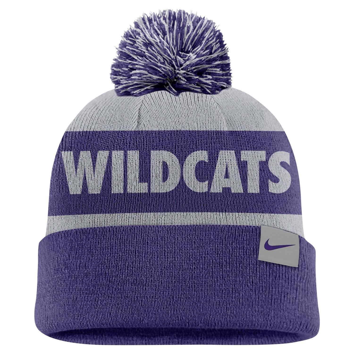Nike Kansas State Wildcats Peak Stripe Cuffed Knit Hat with Pom                                                                  - view number 2