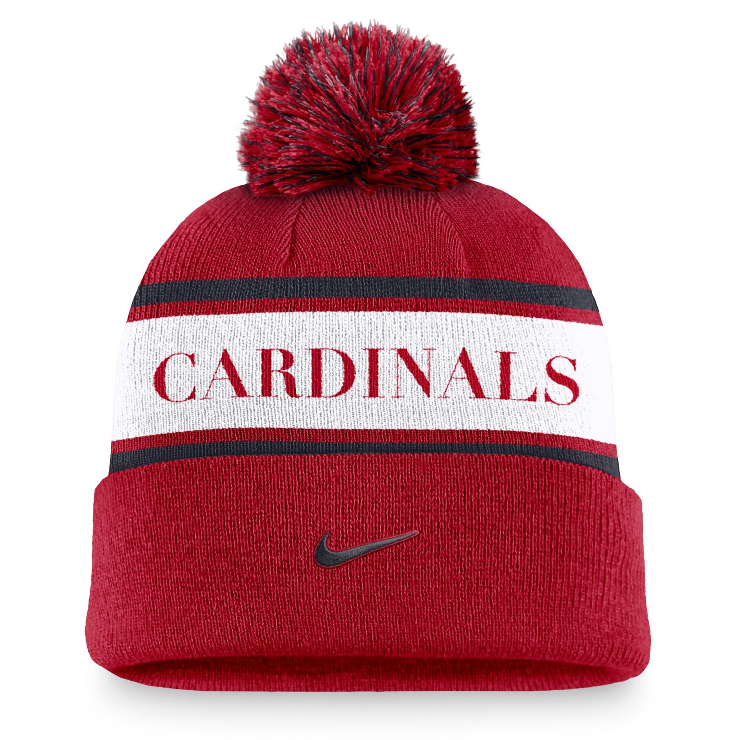 Nike St Louis Cardinals Team Stripe Peak Cuffed Knit Hat with Pom