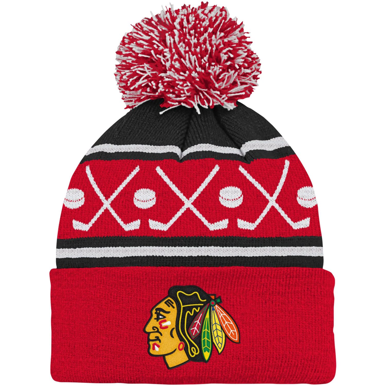 Preschool Chicago Blackhawks Faceoff Cuffed Knit Hat with Pom - view number 1