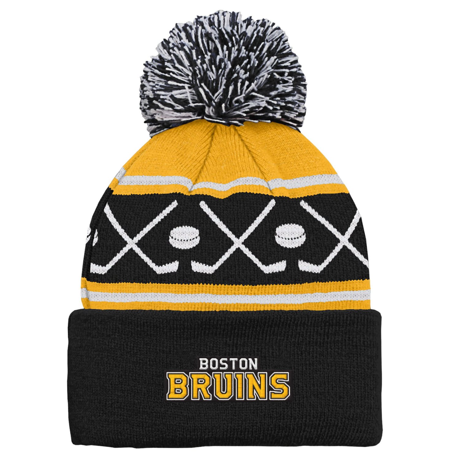 Preschool Outerstuff Boston Bruins Faceoff Cuffed Knit Hat with Pom - view number 2