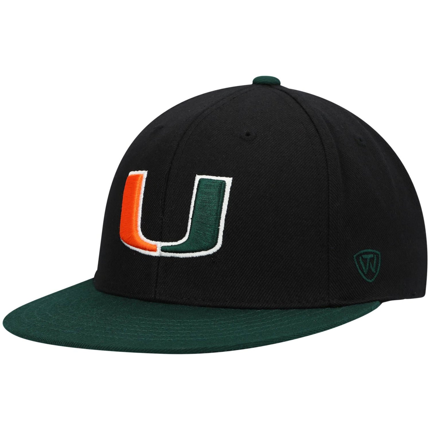 Top of the World Green Miami Hurricanes Team Color Two Tone Fitted Hat Academy