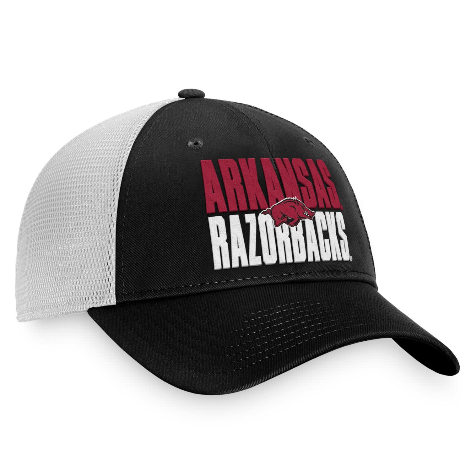 Top of the World /White Arkansas Razorbacks Stockpile Trucker Snapback Hat - view number 3