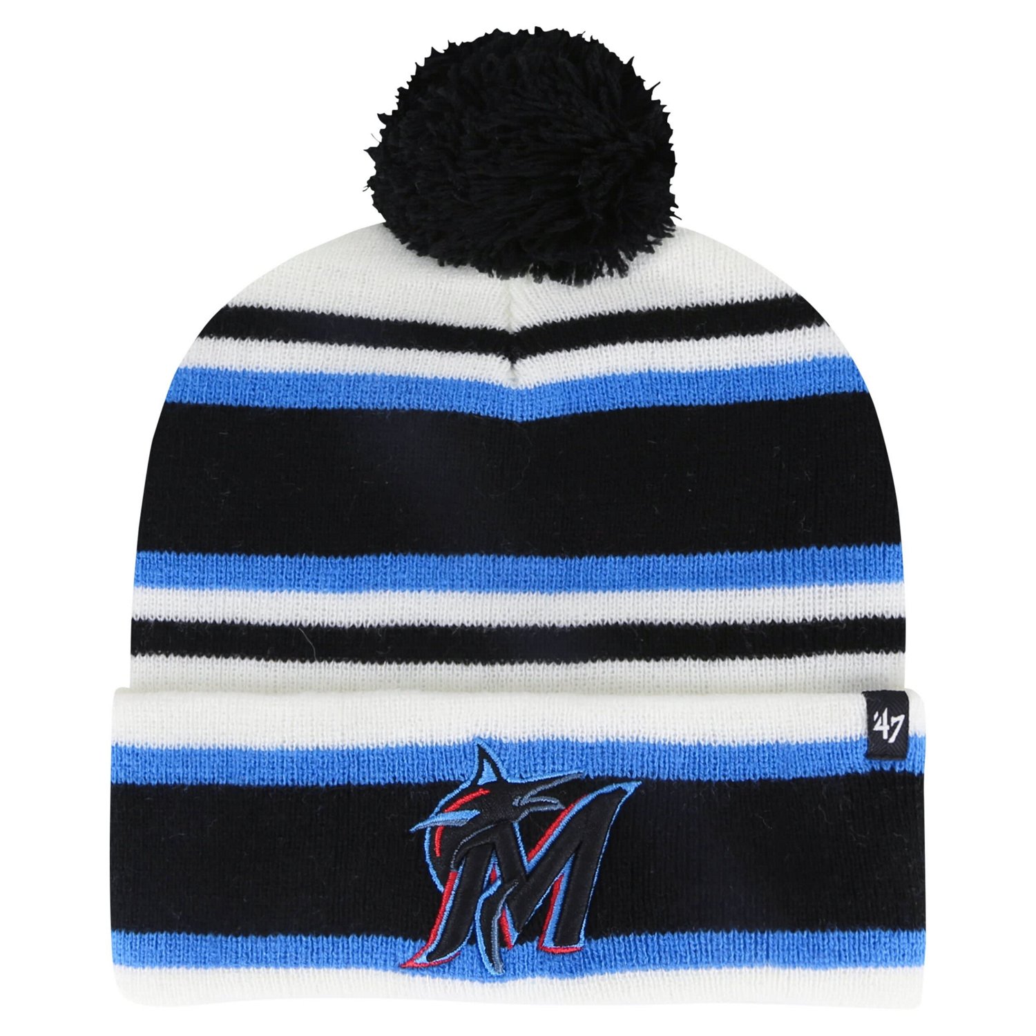 Youth '47 /Black Miami Marlins Stripling Cuffed Knit Hat with Pom                                                                - view number 1
