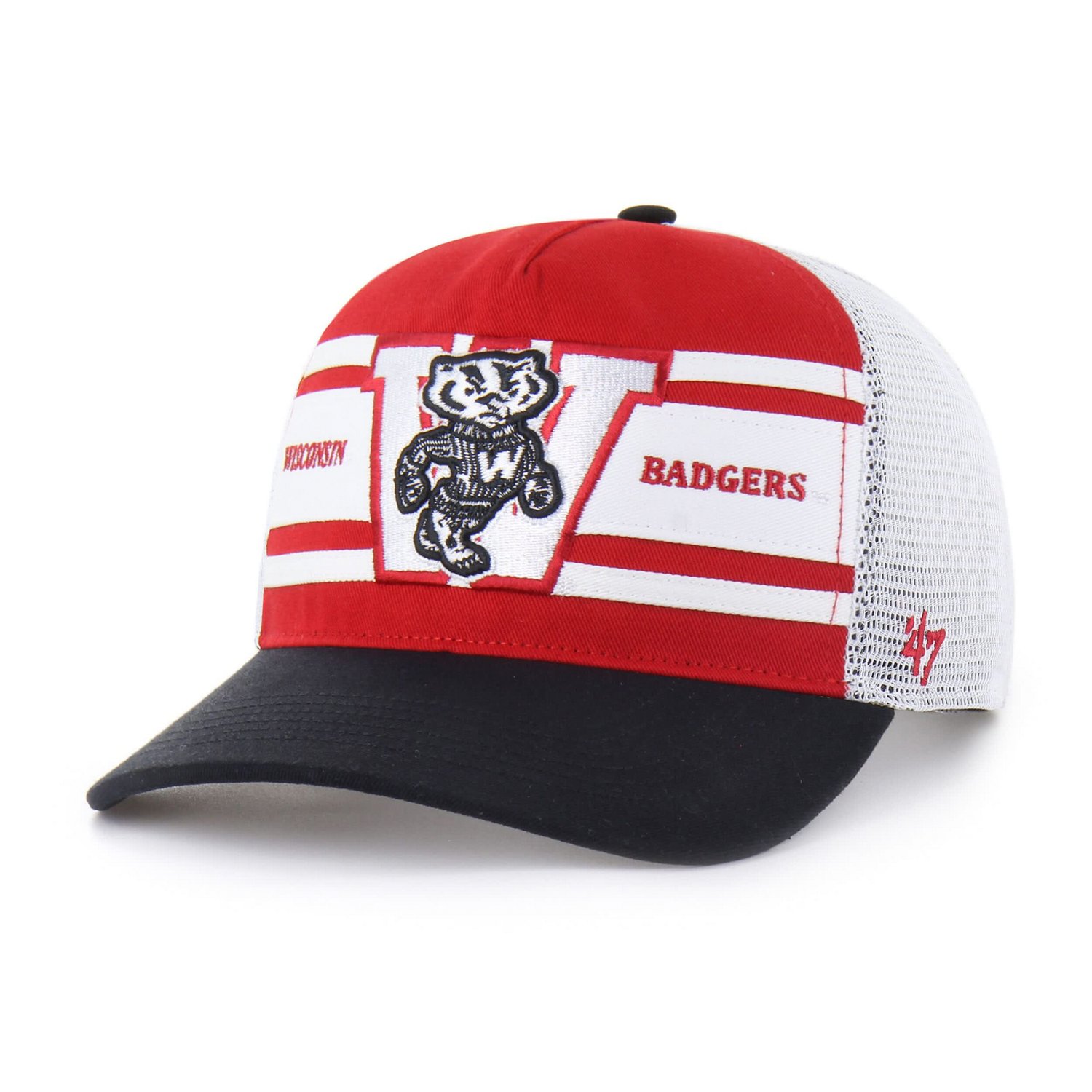 Youth '47 Black Wisconsin Badgers Super Stripe Hitch Adjustable Trucker Hat