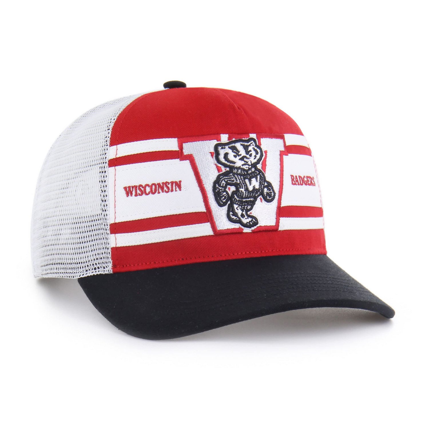 Youth '47 Black Wisconsin Badgers Super Stripe Hitch Adjustable Trucker Hat