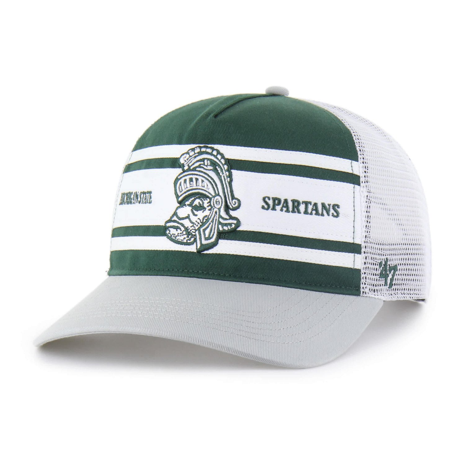 Youth '47 Gray Michigan State Spartans Super Stripe Hitch Adjustable Trucker Hat - view number 1