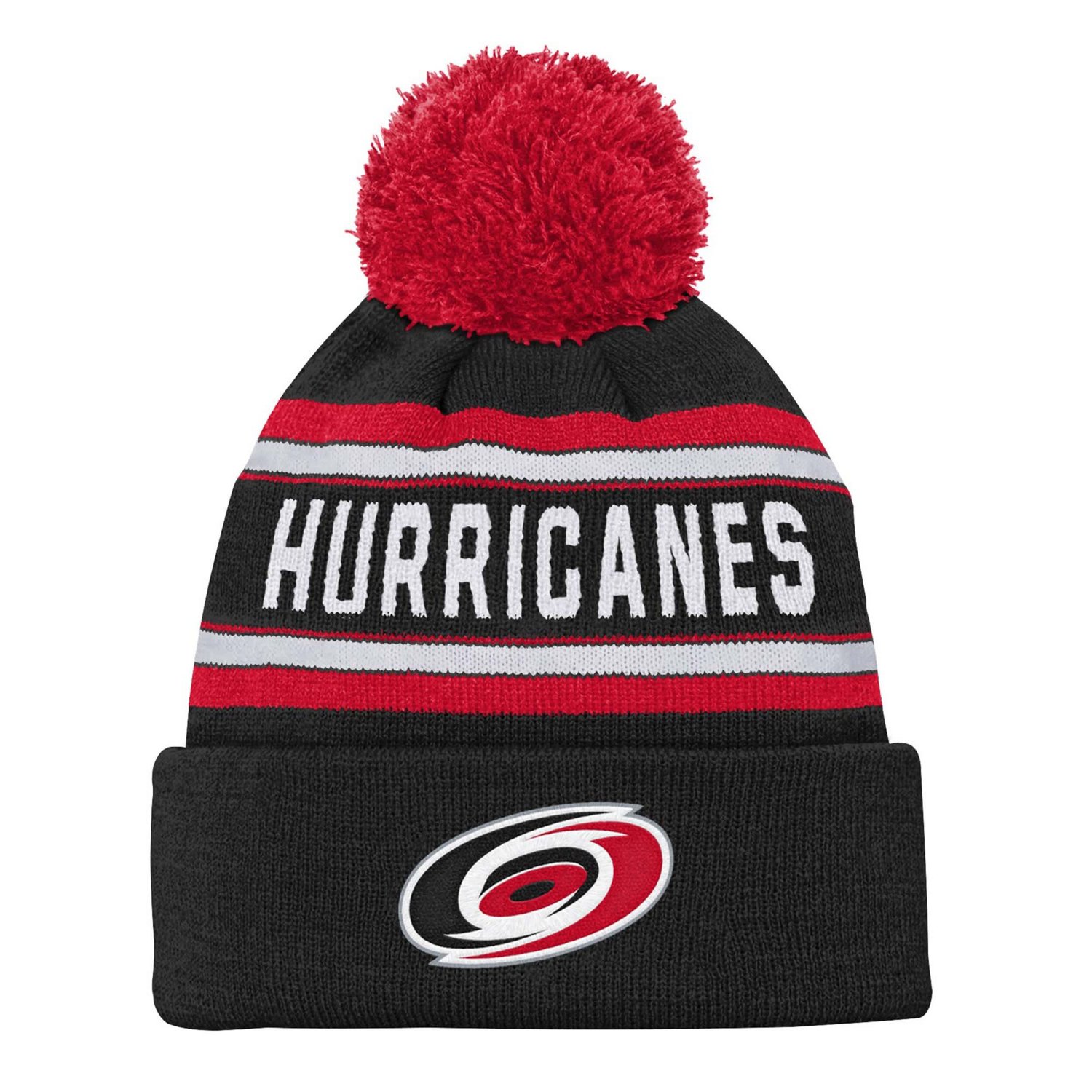 Youth Carolina Hurricanes Jacquard Cuffed Knit Hat with Pom