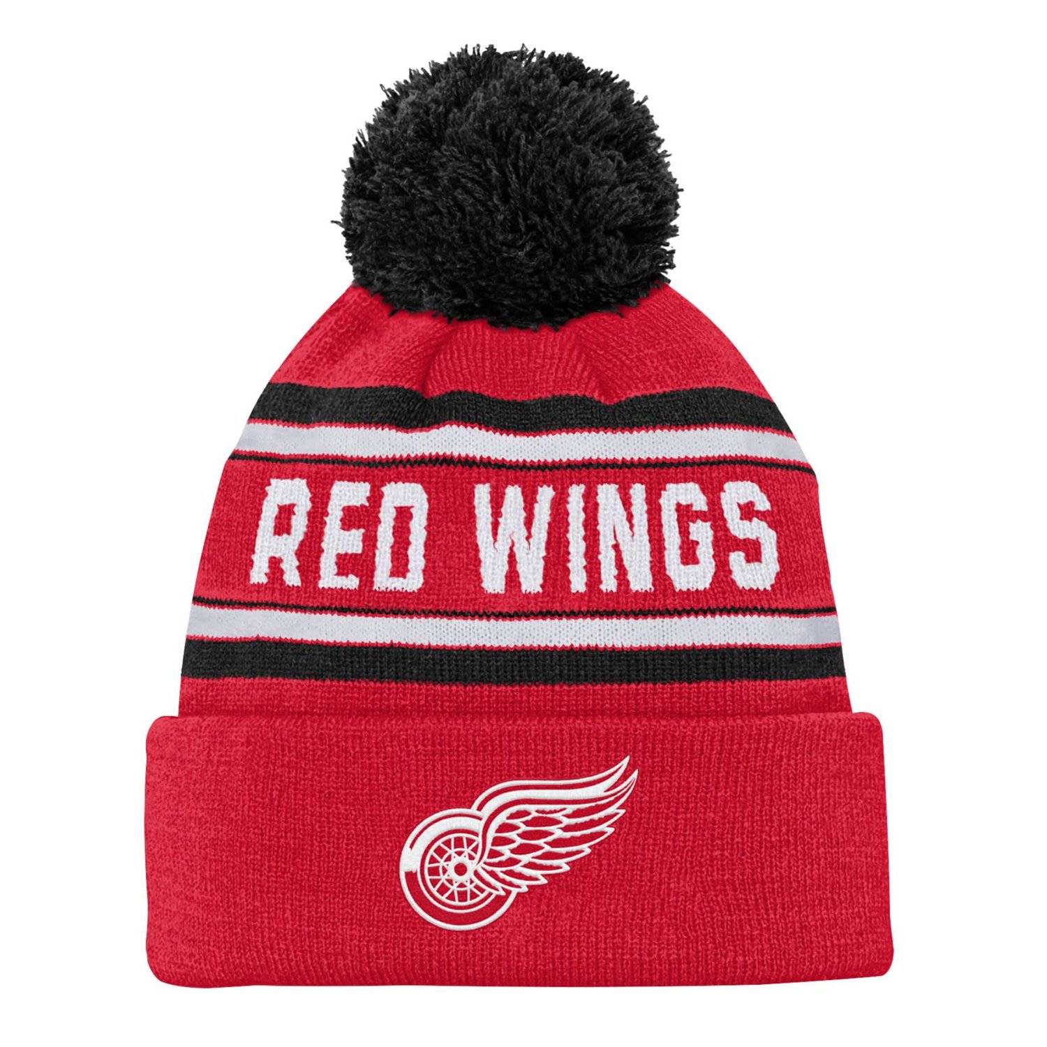 Youth Detroit Wings Jacquard Cuffed Knit Hat with Pom - view number 1
