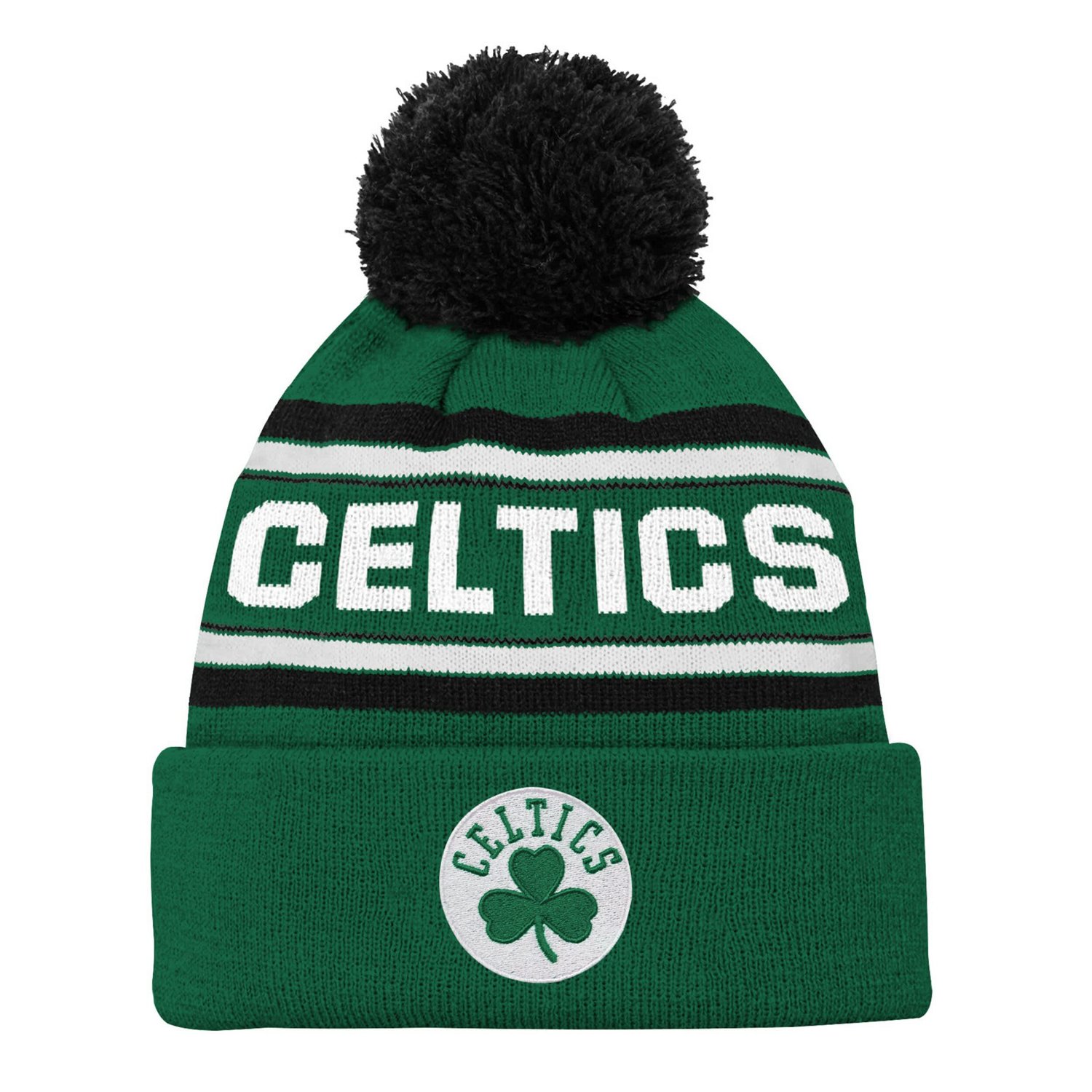 Youth Kelly Boston Celtics Backboard Jacquard Cuffed Knit Hat with Pom - view number 1