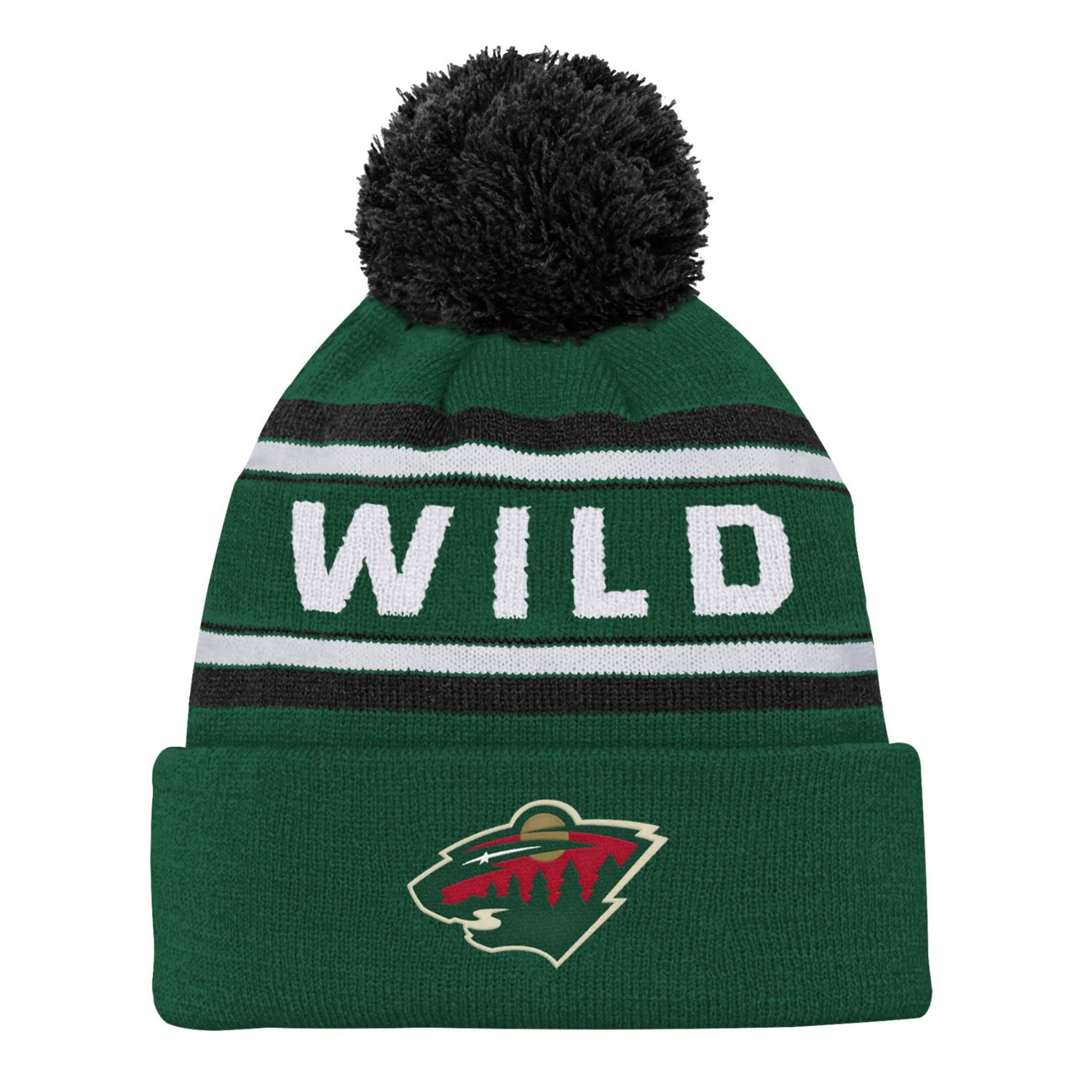 Youth Minnesota Wild Jacquard Cuffed Knit Hat with Pom - view number 1