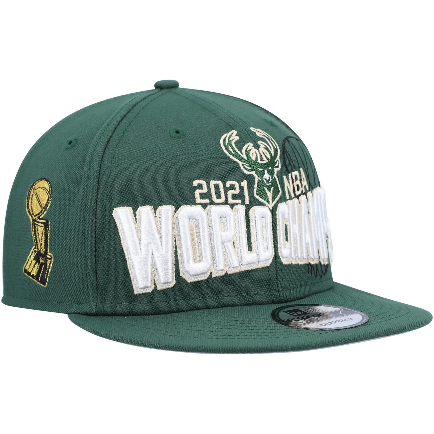 Youth New Era Hunter Milwaukee Bucks 2021 NBA Finals Champions On The Court 9FIFTY Snapback Hat
