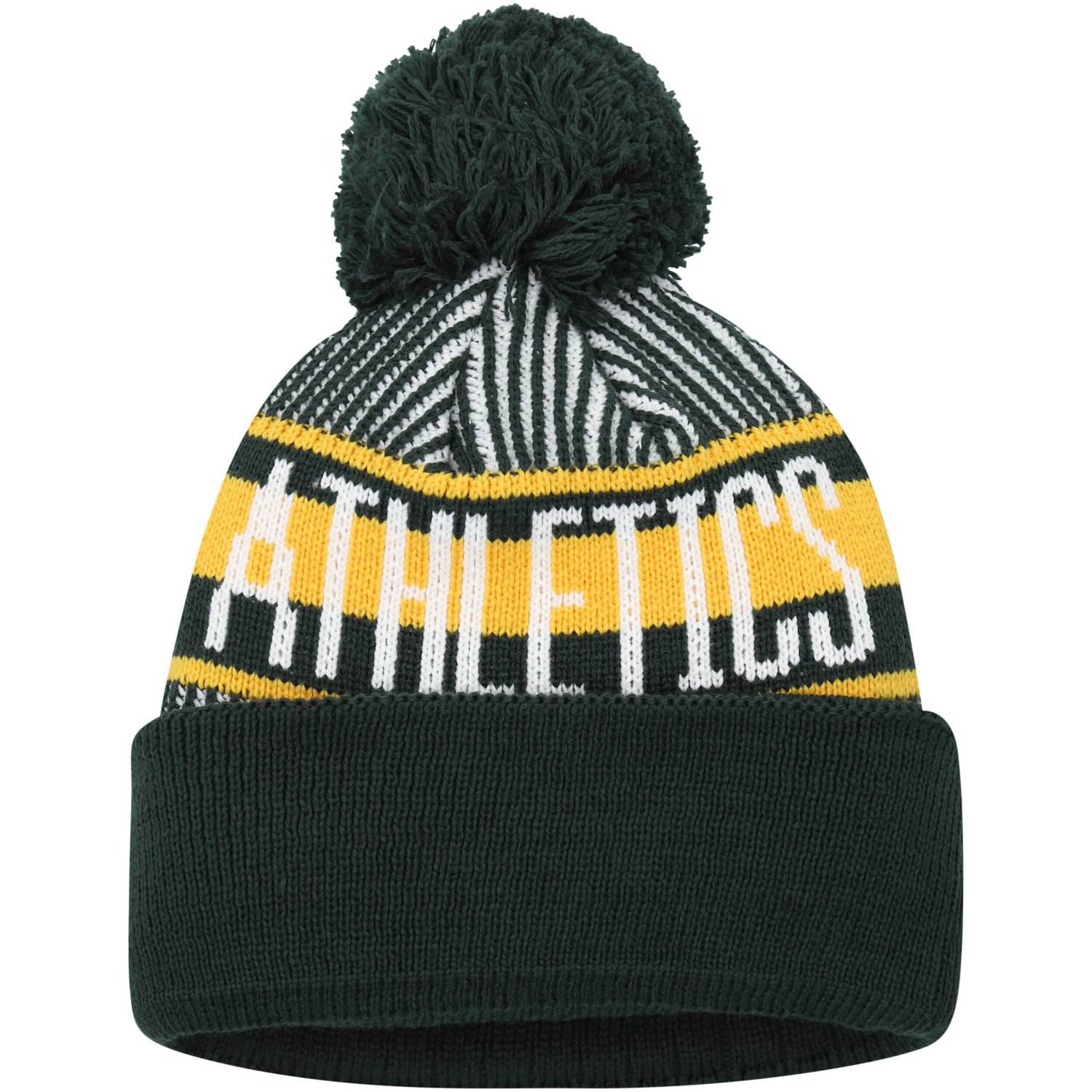 【US限定】New Era Oakland Athletics Pom Knit Black Stripes Youth New Era Oakland Athletics Striped Cuffed Knit Hat with
