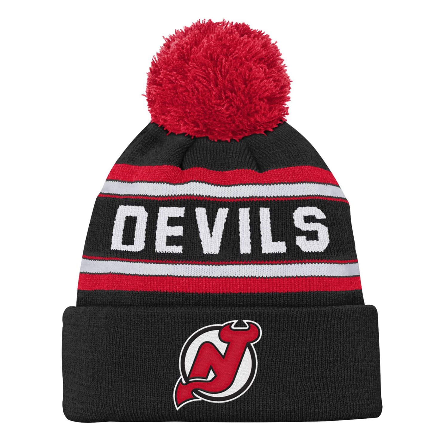Youth New Jersey Devils Jacquard Cuffed Knit Hat with Pom