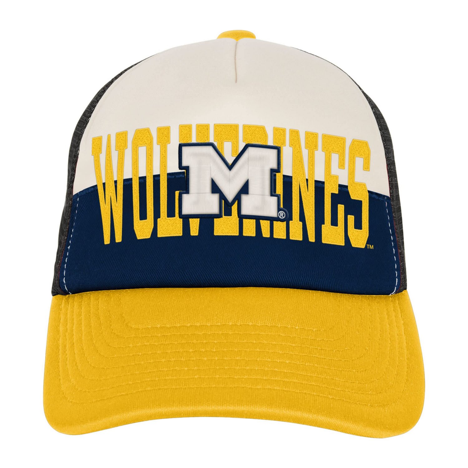 Youth Outerstuff Cream Michigan Wolverines Modern Fan Trucker Adjustable Hat - view number 2