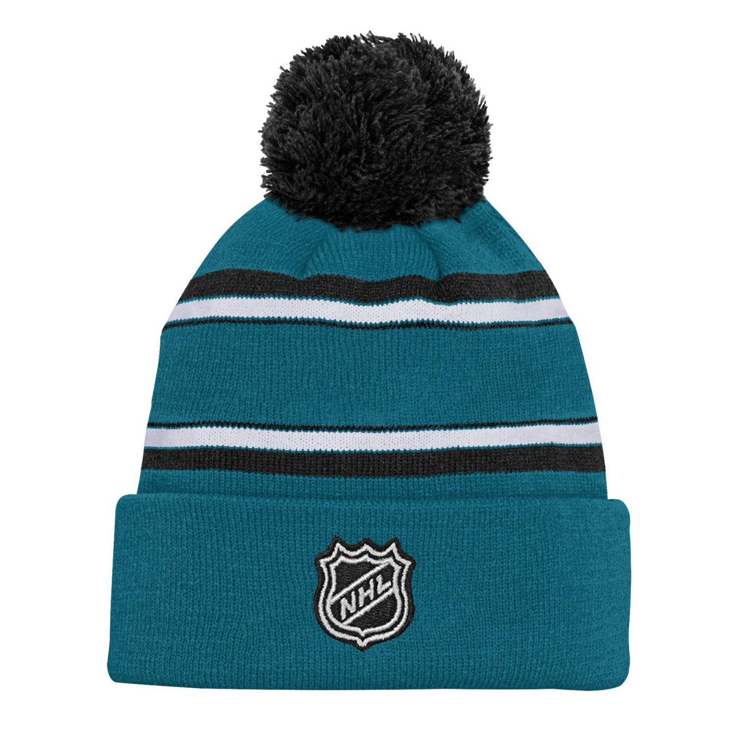 Youth San Jose Sharks Jacquard Cuffed Knit Hat with Pom - view number 2